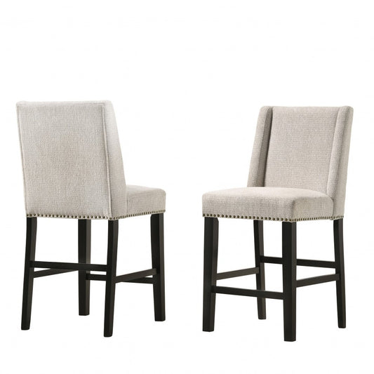 Set of Two 42" Fawn and Espresso Iron Bar Chairs