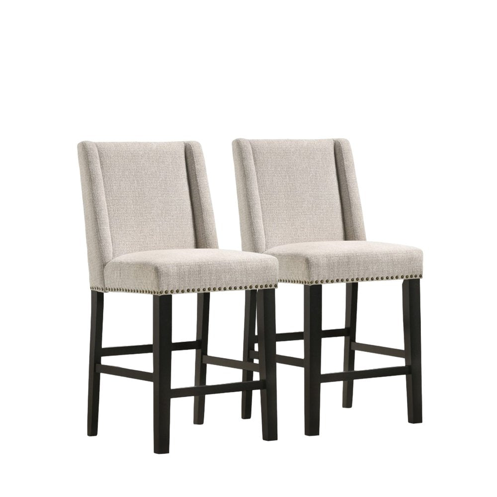 Set of Two 42" Fawn and Espresso Iron Bar Chairs