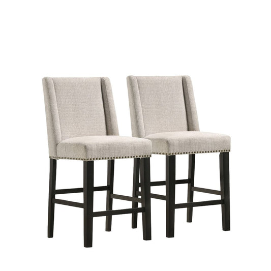 Set of Two 42" Fawn And Espresso Fabric And Iron Bar Chairs