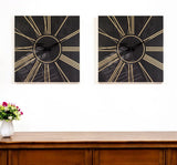 Set of Two Black And Gold Wood Analog Square Cinema Wall Clocks