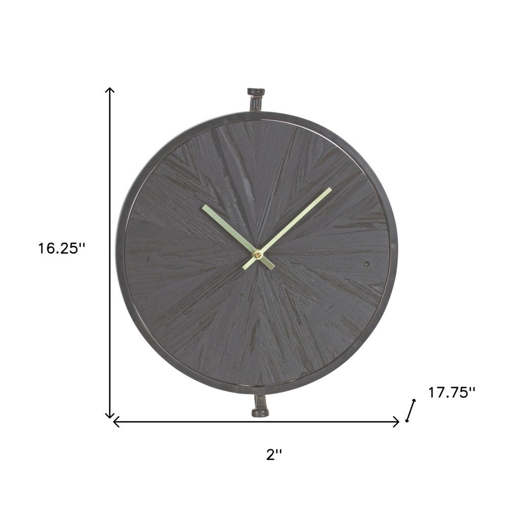 18" Circle Black Wood and Solid Wood Analog Wall Clock