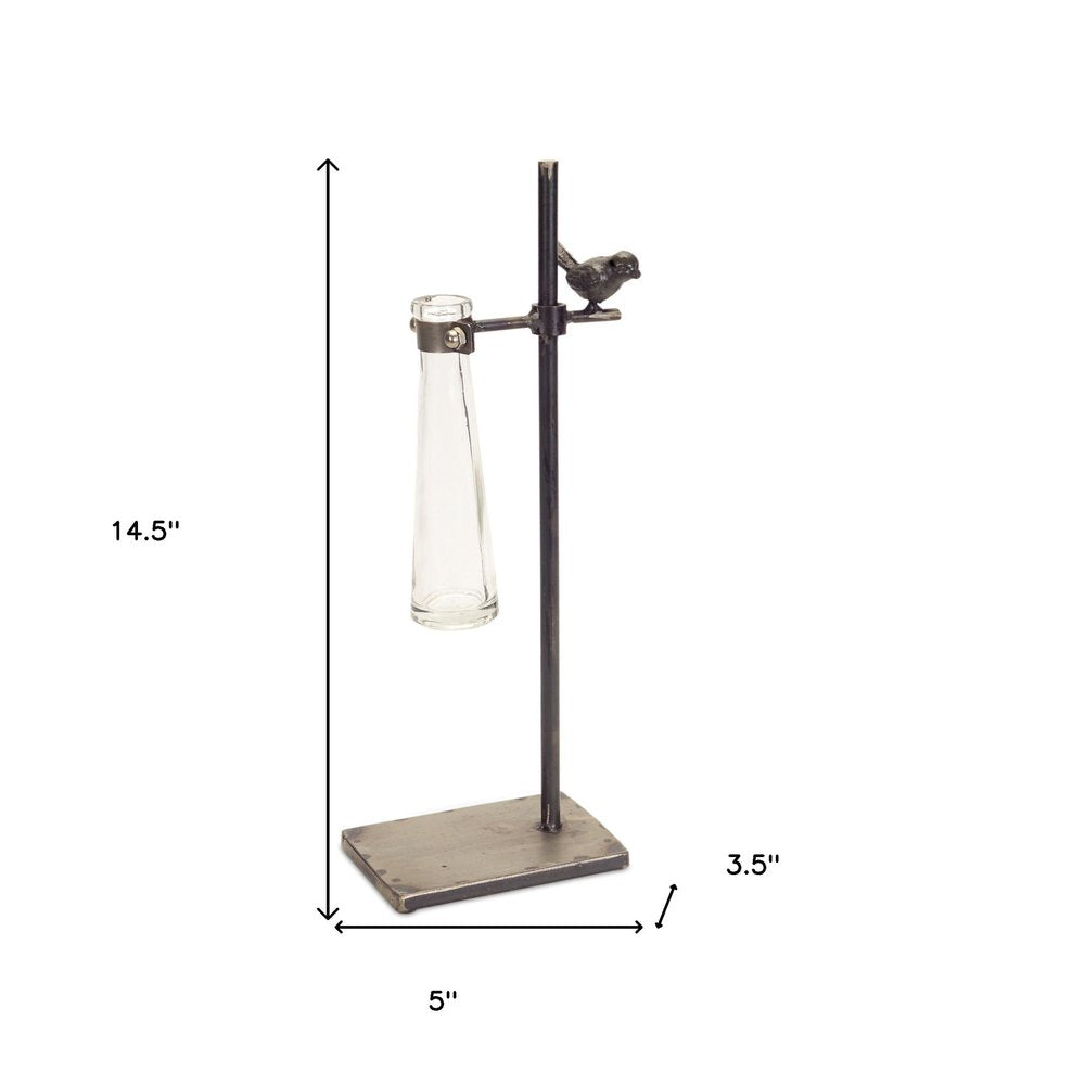 Set of Two Clear and Black Metal and Glass Apothecary Jar