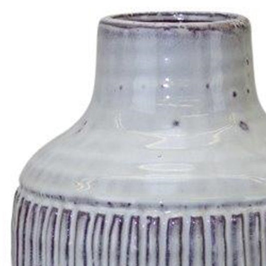 12" Gray And Brown Ribbed Terracotta Cylinder Table Vase