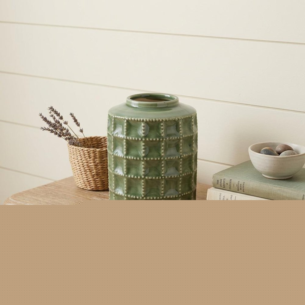 7" Green Terracotta Geometric Cylinder Table Vase