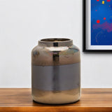 9" Black and Blue Striped Cylinder Clay Table Vase