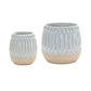 Set of Two Beige and White Ribbed Round Porcelain Table Vase