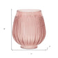 8" Pink Glass Textured Leaf Pattern Round Table Vase
