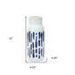 Set of Two Blue and White Abstract Cylinder Ceramic Table Vase
