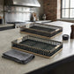 Set of Two Black Rectangular Solid Wood Serving Tray With Handles