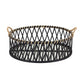 Set of Two Black and Tan Round Bamboo Serving Tray With Handles