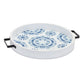 Set of Two Blue Round Solid Wood Vanity Tray With Handles