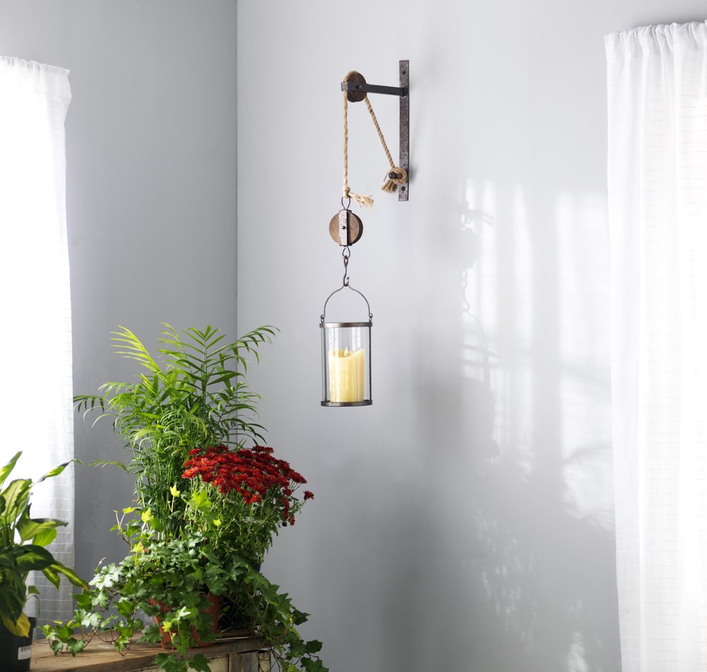 32" Silver Metal And Glass Wall Sconce Candle Holder