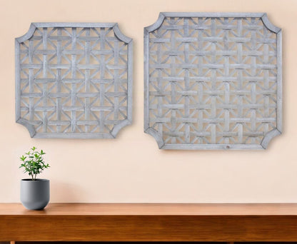 Set of Two Gray Geometric Solid Wood Square Framed Art