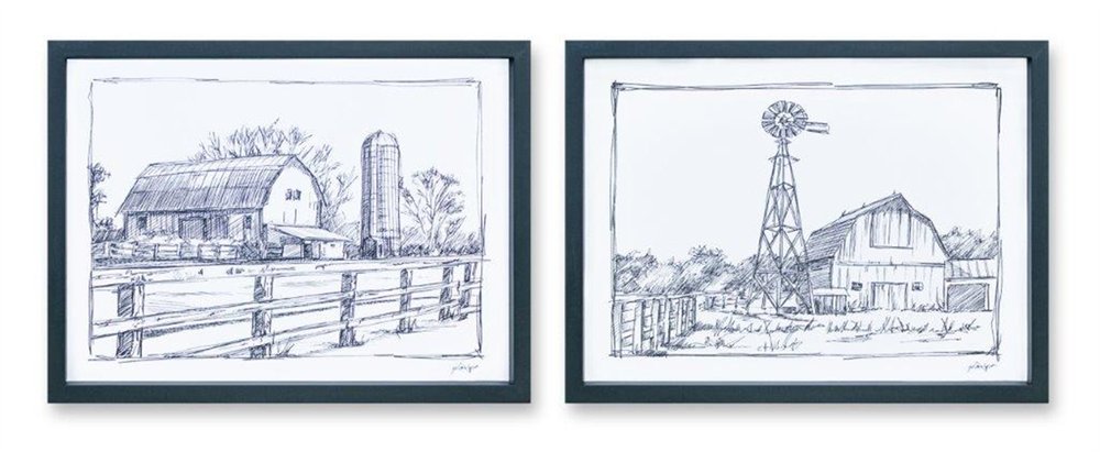 Set of Two Black And White Framed Art