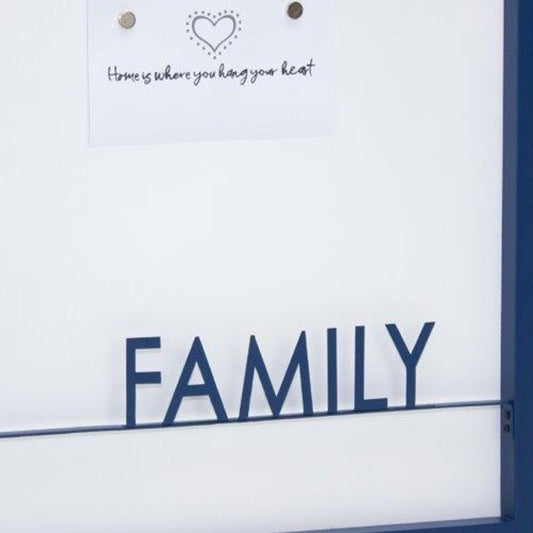 16" X 16" Blue And White Family Wood and Metal Square Magnetic Memo Board