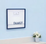 16" X 16" Blue And White Family Wood and Metal Square Magnetic Memo Board