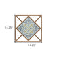 Set of Two White Blue And Brown Floral Wood and Metal Square Framed Art