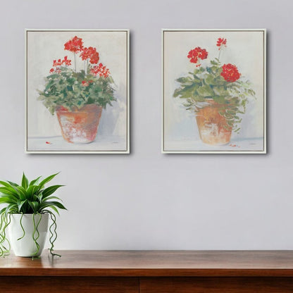 Set of Two White Brown And Red Flower Framed Art