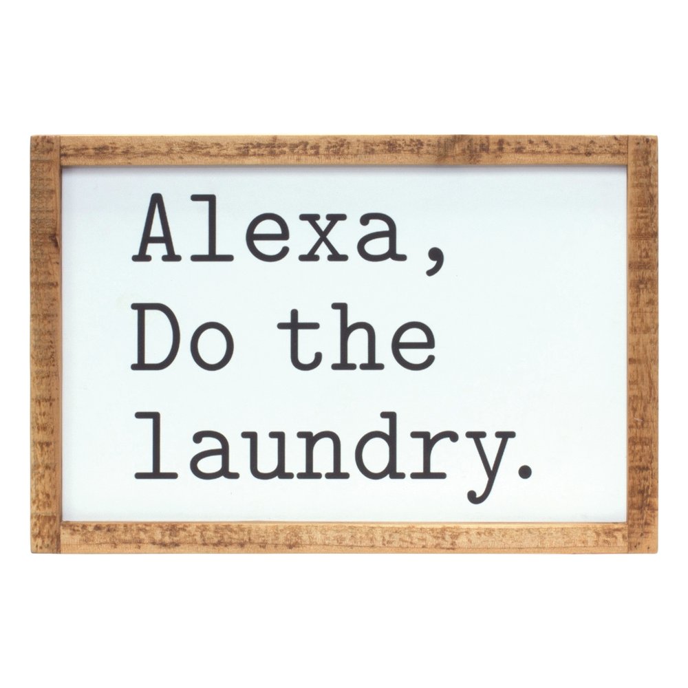 8" X 12" White And Black Alexa Do The Laundry Wood Wall Decor