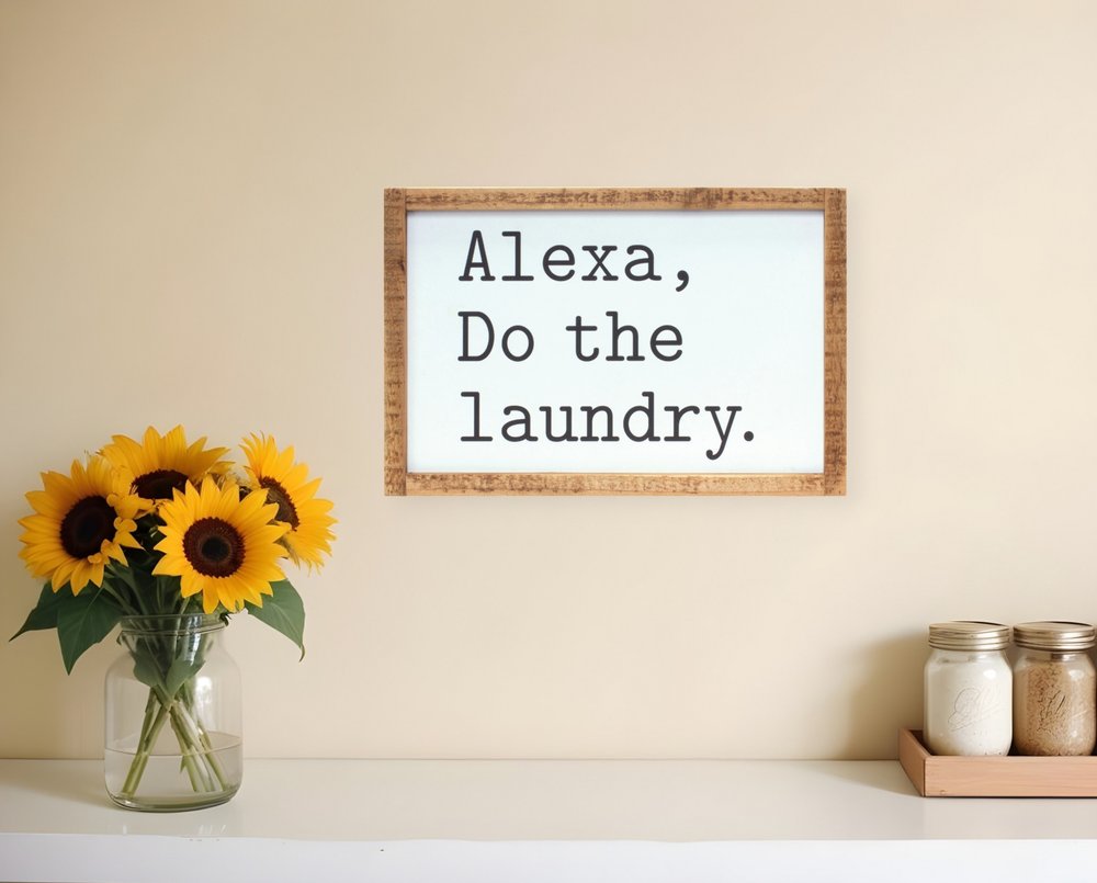 8" X 12" White And Black Alexa Do The Laundry Wood Wall Decor