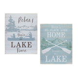Set of Two White Black And Blue Trees, Lake Lake Wood Framed Art