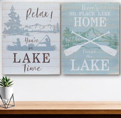 Set of Two White Black And Blue Trees, Lake Lake Wood Framed Art