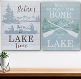 Set of Two White Black And Blue Trees, Lake Lake Wood Framed Art