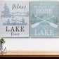 Set of Two White Black And Blue Trees, Lake Lake Wood Framed Art
