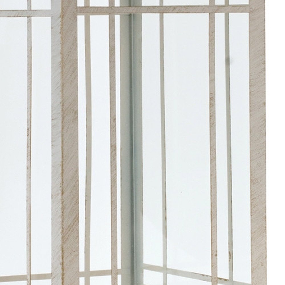 Set of Three Ivory Metal Mirrored Floor Lantern Candle Holders