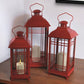 Set of Three Red Geometric Glass And Metal Floor Lantern Candle Holders