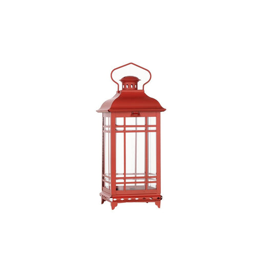 Set of Three Red Geometric Glass And Metal Floor Lantern Candle Holders