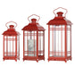 Set of Three Red Geometric Glass And Metal Floor Lantern Candle Holders