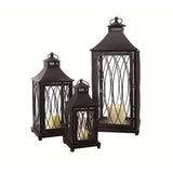 Set of Three Black Geometric Glass And Metal Floor Lantern Candle Holders