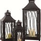 Set of Three Black Geometric Glass And Metal Floor Lantern Candle Holders