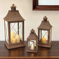 Set of Three Brown Lattice Glass And Metal Floor Lantern Candle Holders