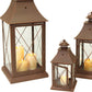 Set of Three Brown Lattice Glass And Metal Floor Lantern Candle Holders