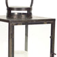 Set of Three Gray And Brown Distressed Geometric Glass Metal And Wood Floor Lantern Candle Holders