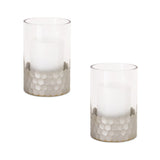 Set of Two Clear and Silver Glass Geometric Tabletop Pillar Candle Holders