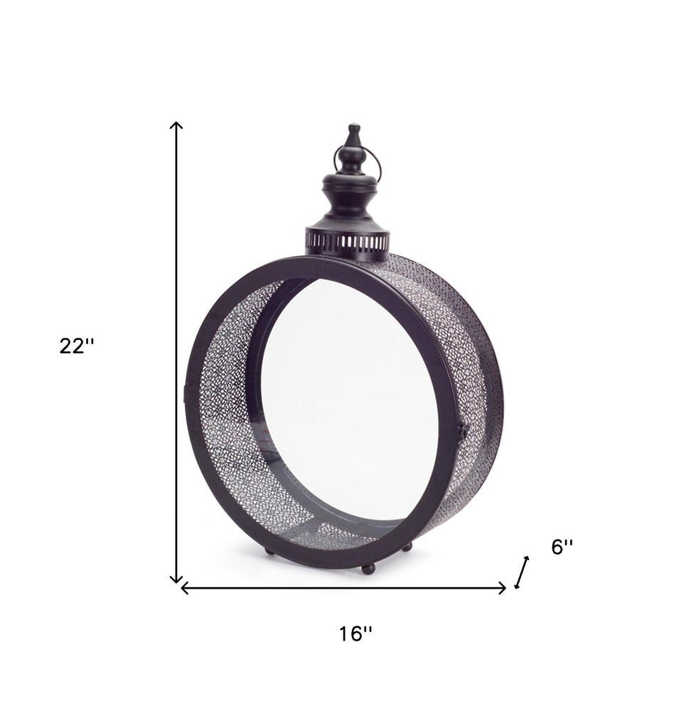 22" Black Distressed Ornate Metal Floor Lantern Candle Holder