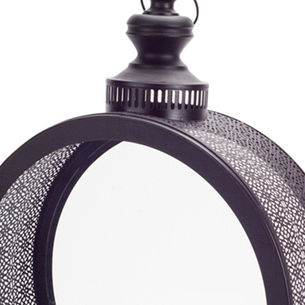 22" Black Distressed Ornate Metal Floor Lantern Candle Holder