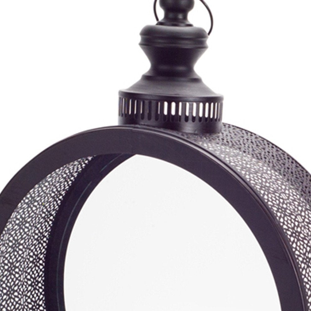 22" Black Distressed Ornate Metal Floor Lantern Candle Holder