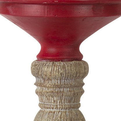 Set of Three Red And Natural Ornate Resin Tabletop Pillar Candle Holders