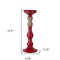 Set of Three Red And Natural Ornate Resin Tabletop Pillar Candle Holders