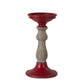 Set of Three Red And Natural Ornate Resin Tabletop Pillar Candle Holders
