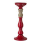 Set of Three Red And Natural Ornate Resin Tabletop Pillar Candle Holders