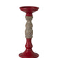 Set of Three Red And Natural Ornate Resin Tabletop Pillar Candle Holders