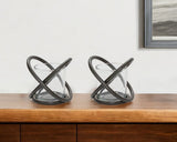 Set of Two Clear And Black Distressed Glass And Metal Tabletop Votive Candle Holders