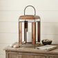 17" Bronze Distressed Geometric Metal And Glass Tabletop Lantern Candle Holder