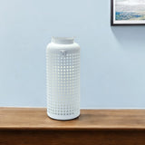 14" White Distressed Lattice Iron Floor Lantern Candle Holder