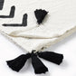 50" X 60" Black and White Woven Cotton Geometric Throw Blanket with Tassels
